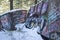 Whistler Train wreck site with grafitti painted rail cars