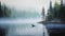 Whistlerian Painting: Duck Swimming In Foggy Morning Lake