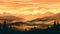 Whistlerian Valley At Sunset: A Golden Hued Nature-based Illustration