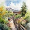 Whistlerian Watercolor: Dynamic Highline Trail Landscape Painting