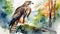 Whistlerian Watercolor Illustration Of Hawk In Idyllic Setting