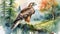 Whistlerian Watercolor Illustration Of Hawk In Idyllic Setting