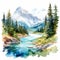 Whistlerian Watercolor Landscape Of Banff National Park