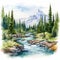 Whistlerian Watercolor Landscape: Jasper National Park