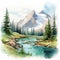 Whistlerian Watercolor Landscape: Jasper National Park