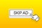 White 3D button with the inscription Skip AD, isolated on a yellow background. Mouse cursor. Simple design. Vector