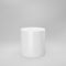White 3d cylinder front view with perspective isolated on grey background. Cylinder pillar, empty museum stage, pedestal