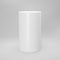 White 3d cylinder front view with perspective isolated on grey background. Cylinder pillar, empty museum stage, pedestal