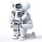 White 3D figure greets a robot. Time for technology and friendship. AI generated