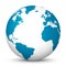 White 3D Globe Icon with Blue Continents and Atlantic Ocean in t