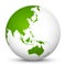 White 3D Globe Icon with Green Continents. Focus on Australia, J