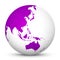 White 3D Globe Icon with Purple Continents. Focus on Australia,