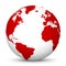 White 3D Globe Icon with Red Continents and Atlantic Ocean in th