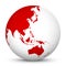 White 3D Globe Icon with Red Continents. Focus on Australia,