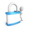 White 3d man with blue padlock. security concept