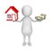 White 3d man choice money or house in balance