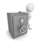 White 3d man leaning on bank safe. money safety concept