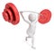 White 3d man lifting heavy red weights barbell