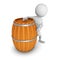White 3d man with wooden wine barrel