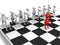 White 3d men team on chess board with red individual leader