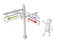 White 3d person with colorful arrows directional sign