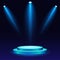 White 3d round podium with light and lamp. Winner stand with spotlights. Empty pedestal platform for award. Podium, stage pedestal