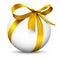 White 3D Sphere with Beautiful Wrapped Golden Ribbon Gift Package