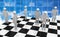 White abstract 3d people stand on chessboard