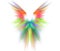 White abstract background with wings texture. Rainbow symmetrical fractal rays shaped pattern.