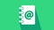 White Address book icon isolated on green background. Notebook, address, contact, directory, phone, telephone book icon