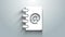 White Address book icon isolated on grey background. Notebook, address, contact, directory, phone, telephone book icon