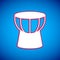 White African darbuka drum icon isolated on blue background. Musical instrument. Vector