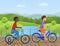 White and african kids riding bikes, Child riding bike, kids on bicycle in the park vector illustration.