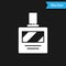 White Aftershave icon isolated on black background. Cologne spray icon. Male perfume bottle. Vector Illustration