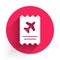 White Airline ticket icon isolated with long shadow. Plane ticket. Red circle button. Vector Illustration