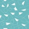 White airplanes on pattern layout. Seamless mockup of with paper planes aircraft on blue background