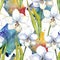 White amaryllis. Floral botanical flower. Seamless background pattern.