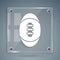 White American Football ball icon isolated on grey background. Rugby ball icon. Team sport game symbol. Square glass