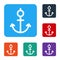 White Anchor icon isolated on white background. Set icons in color square buttons. Vector