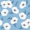 White anemones on the blue seamless pattern