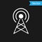 White Antenna icon isolated on black background. Radio antenna wireless. Technology and network signal radio antenna