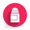 White Antiperspirant deodorant roll icon isolated with long shadow. Cosmetic for body hygiene. Red circle button. Vector