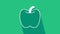 White Apple icon isolated on green background. Excess weight. Healthy diet menu. Fitness diet apple. 4K Video motion