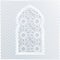 White Arabic ornamental mosque window. Vector illustration card, invitation for Muslim community holy month Ramadan Kareem. Modern