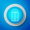White Arched window icon isolated on blue background. Circle blue button with white line. Vector