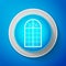 White Arched window icon isolated on blue background. Circle blue button with white line. Vector Illustration.