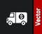 White Armored truck icon isolated on black background. Vector