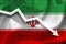 White arrow falls against the background of the flag of the Iran