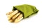 White asparagus, fresh from the market in a green towel isolated