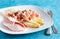 White asparagus with tomatoes and ham